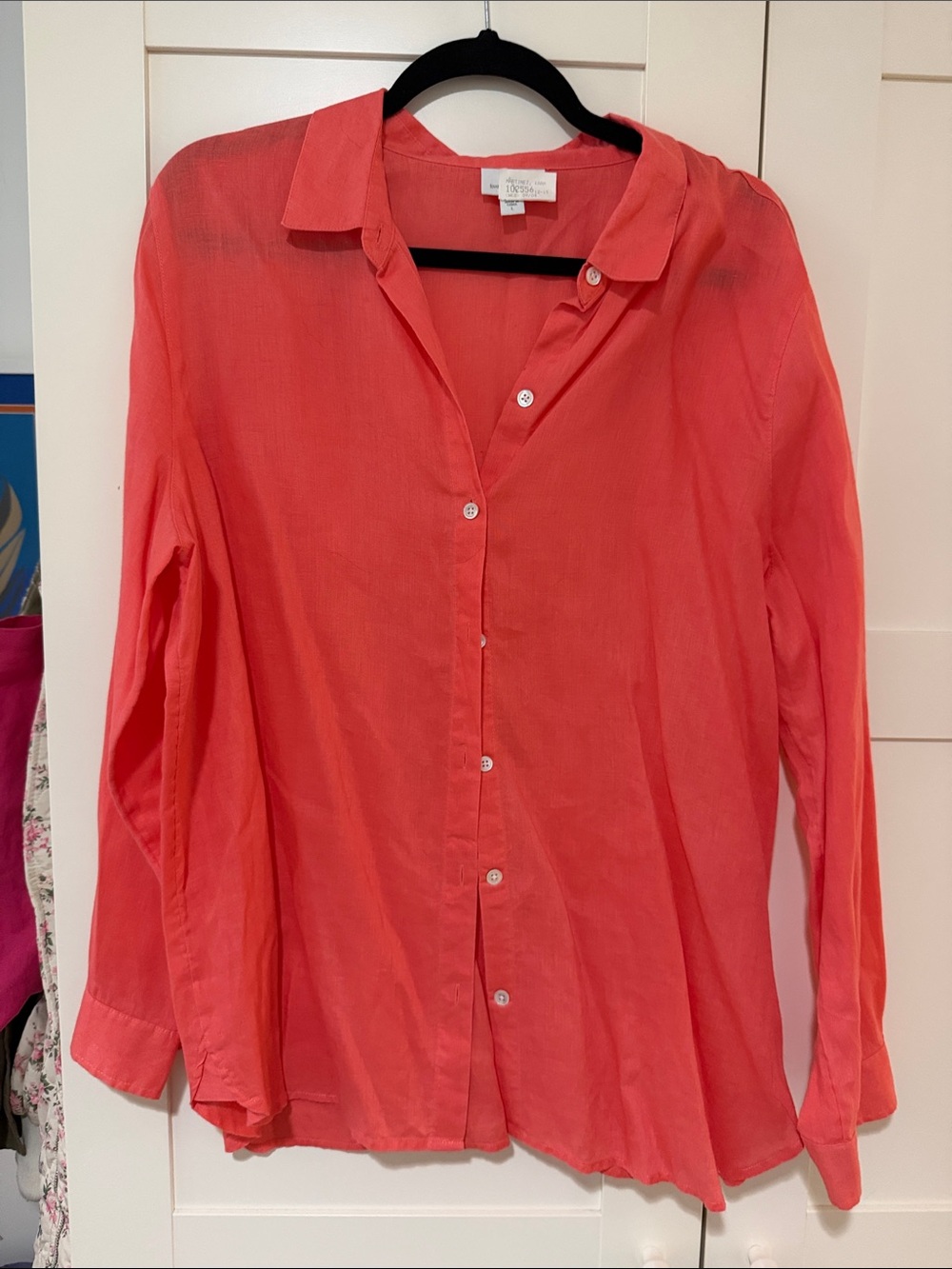 Coral Linen Button-Up Shirt